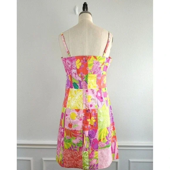 Lilly Pulitzer VTG 90s Dress 4 Fish Turtle Lemon Patchwork Sundress Babydoll - Picture 4 of 10